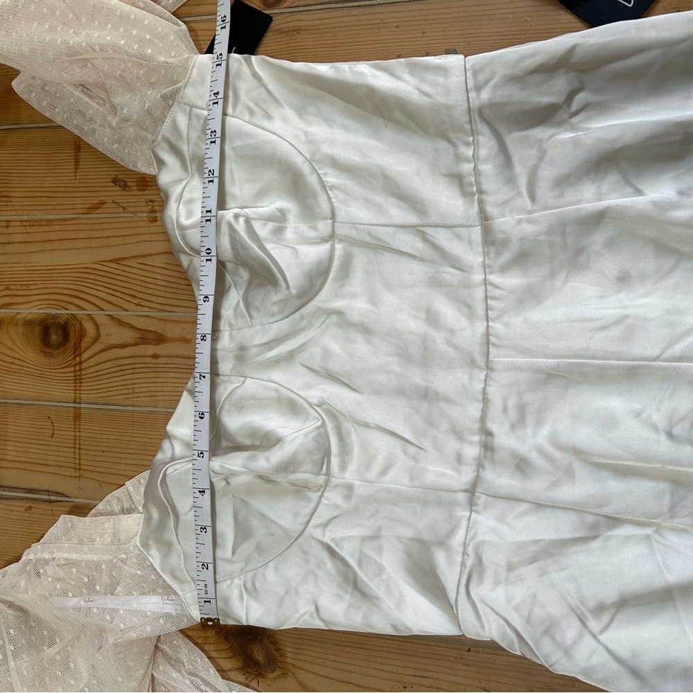 NWOT Lulus Gracefully Modern Ivory Satin Mesh Long Sleeve Bustier Jumpsuit - Picture 7 of 8